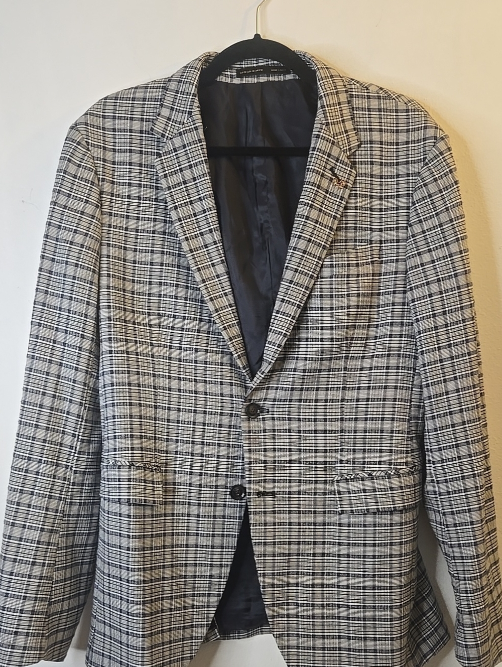 Zara Men's Plaid Blazer - Black & White Tailored Sport Coat